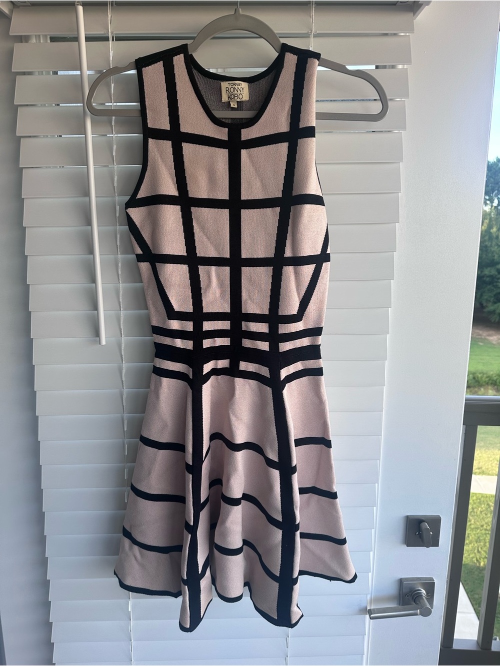 Torn by Ronny Kobo Pink and Black Grid-Print Sleeveless Mini Dress